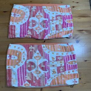 Anthropologie Tribal Ikat Multi Color Embroidered Pillow Covers 14” x 24”